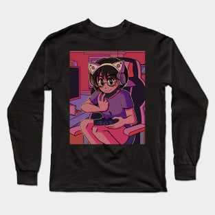 vaporwave aesthetic anime gamer girl Long Sleeve T-Shirt